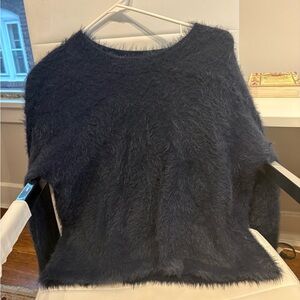 Evereve Navy Fuzzy Crew Neck Sweater
